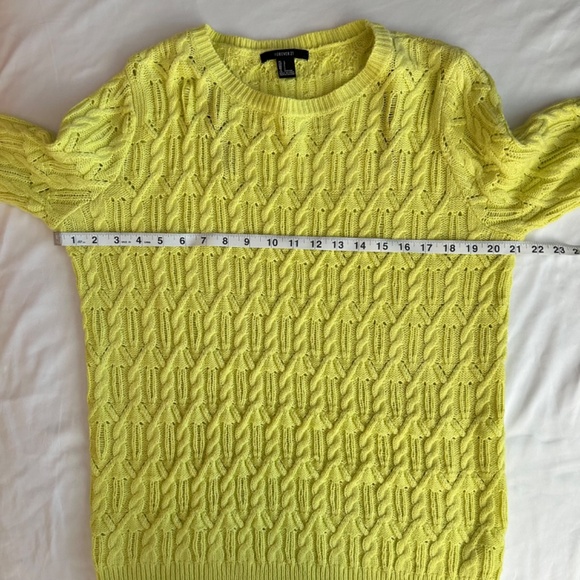 Forever 21 Crew Neck Loose Cable Knit Sweater Womens Sz L Bright Yellow Lime - Picture 5 of 7